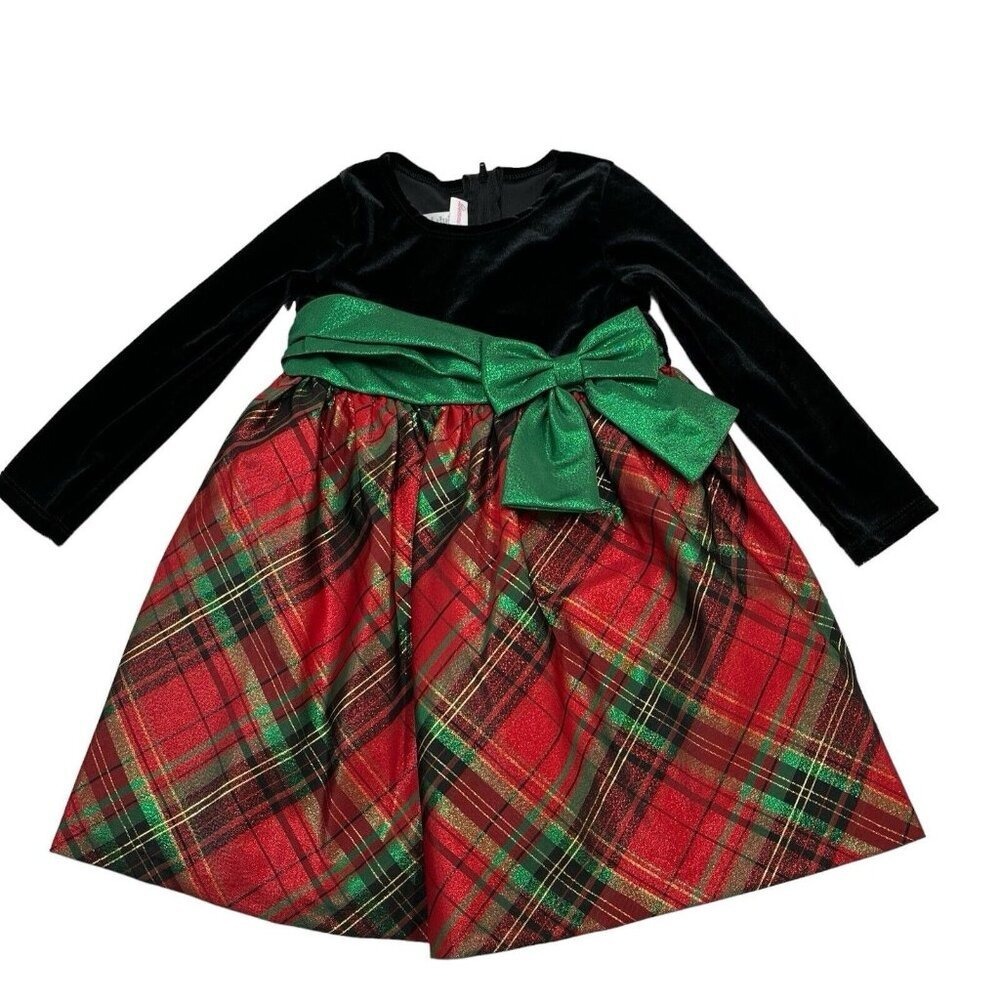 Bonnie Jean Holiday‎ Dress Black Velvet Plaid Taffeta Girls 2X Holiday Christmas